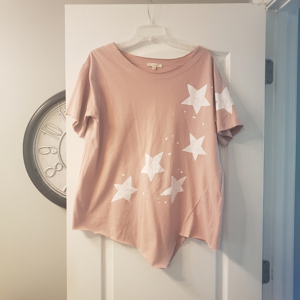 Easel pale pink oversized top with stars size S
